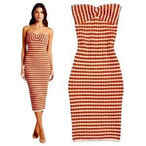 Willow & Wind Orange White Strapless Bodycon Midi Dress S